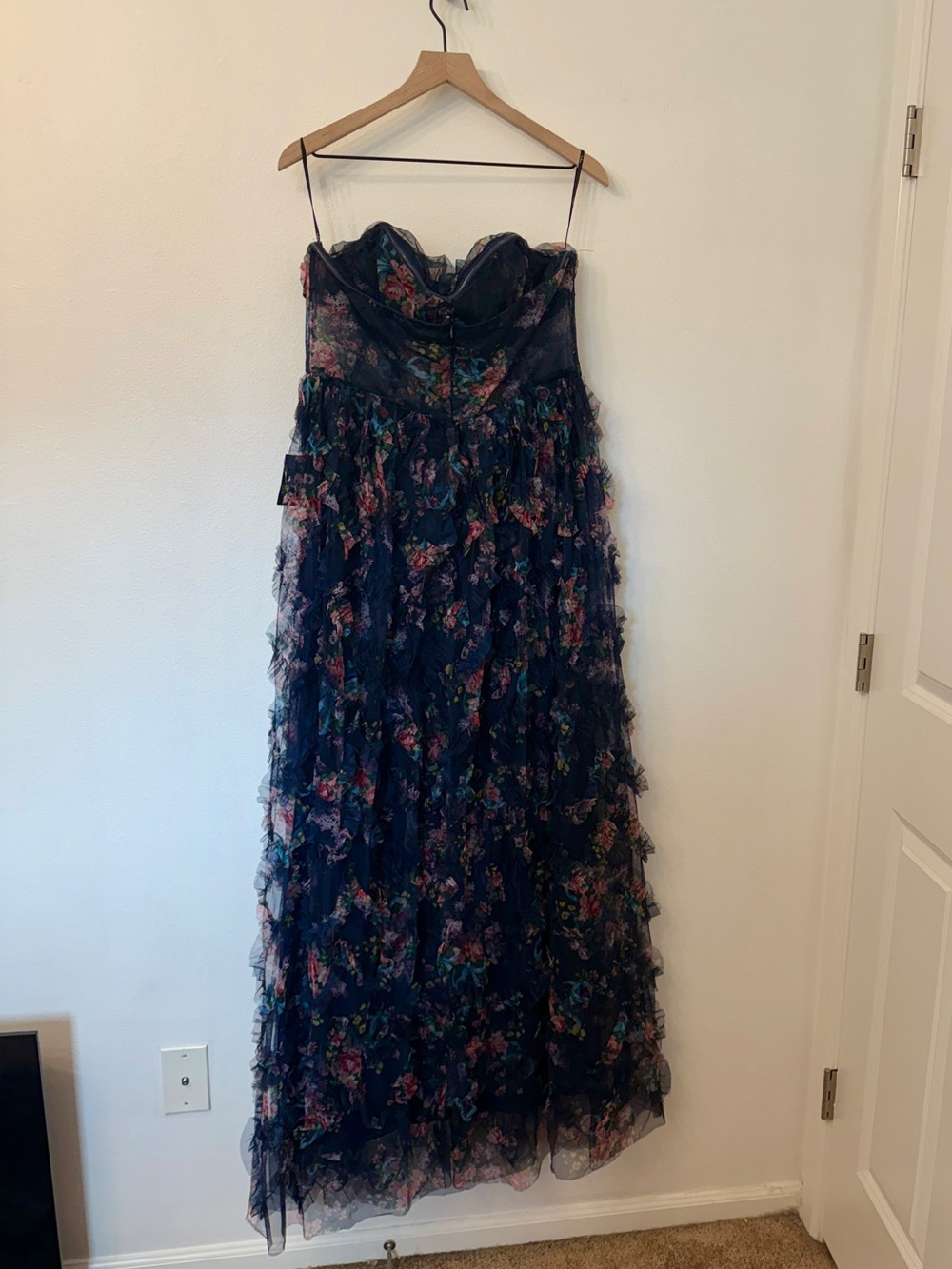 Lulu's Navy Strapless Floral Ruffle Maxi Dress - Picture 4 of 5